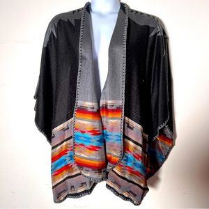 Indigenous Native American Southwest Design Shawl Wrap in Black & Grey w colors
